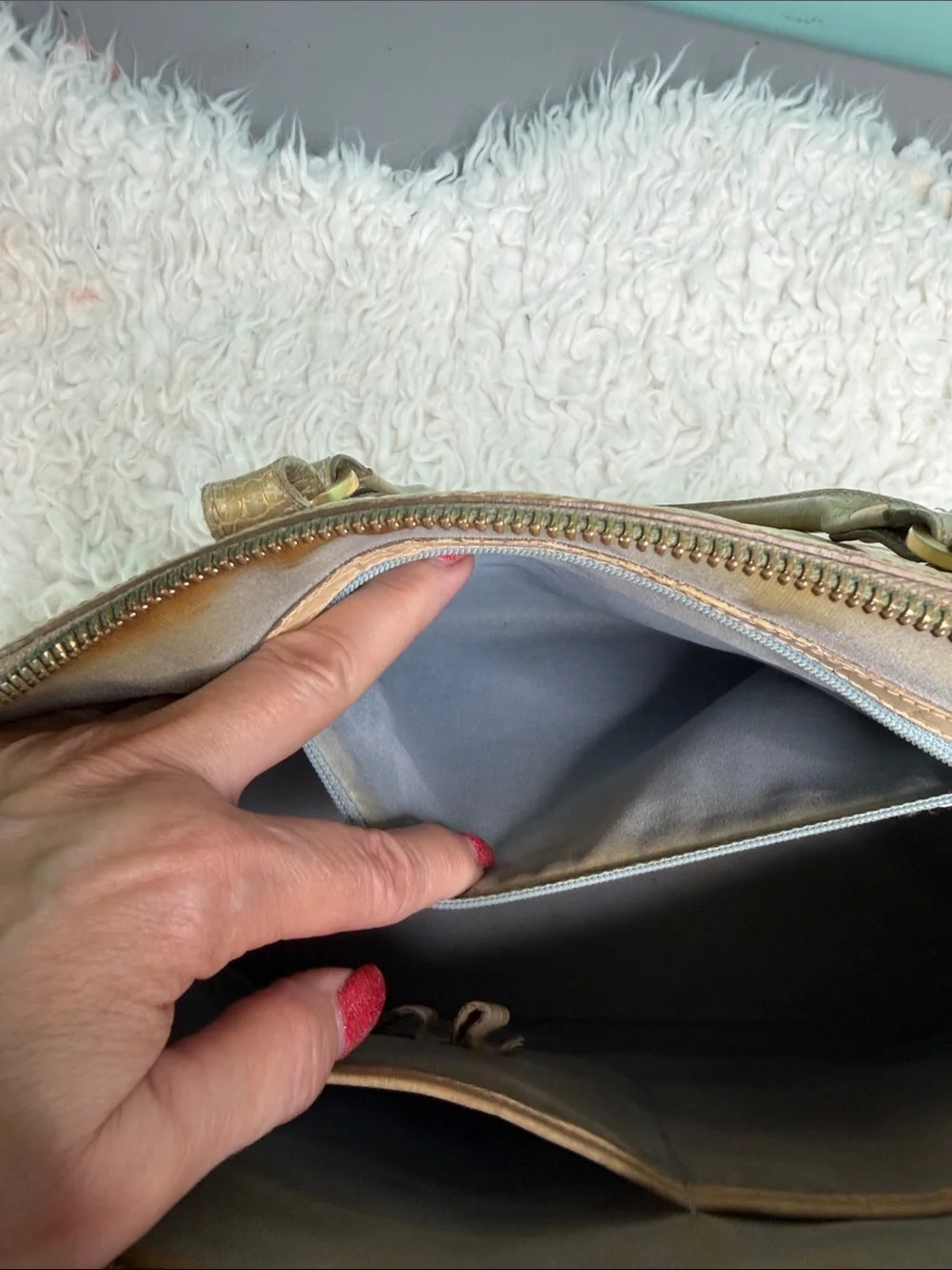 Brahmin Dome Classic Croc-Embossed Dome Satchel in Cream and Tan,NO LONG STRAP